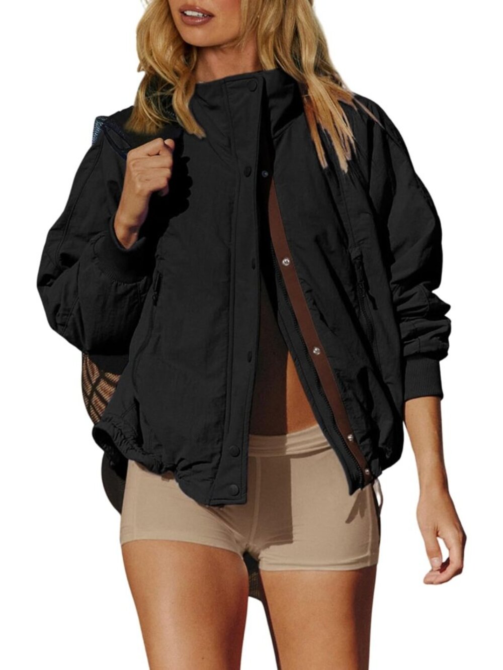 Cozy Women's Fleece Lined Windbreaker Jacket with Pockets - Casual Outerwear